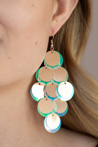 Sequin Seeker - Copper iridescent earrings Paparazzi