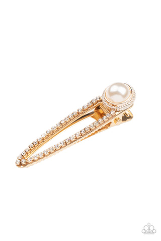 Expert in Elegance - Gold and pearl hair clip Paparazzi