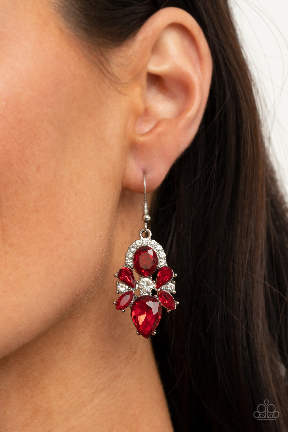 Stunning Starlet - Red rhinestone earrings Paparazzi