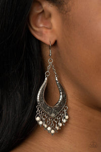 Sahara Fiesta - White earrings Paparazzi
