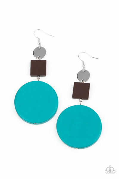 Modern Materials - Blue wooden earrings Paparazzi
