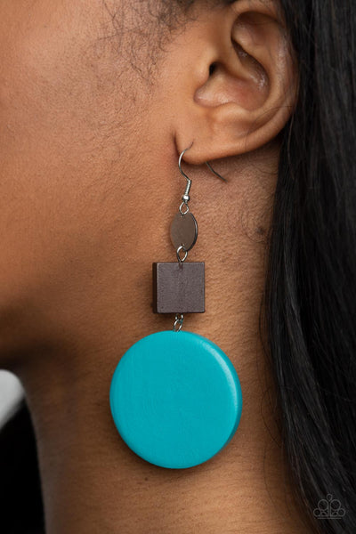 Modern Materials - Blue wooden earrings Paparazzi