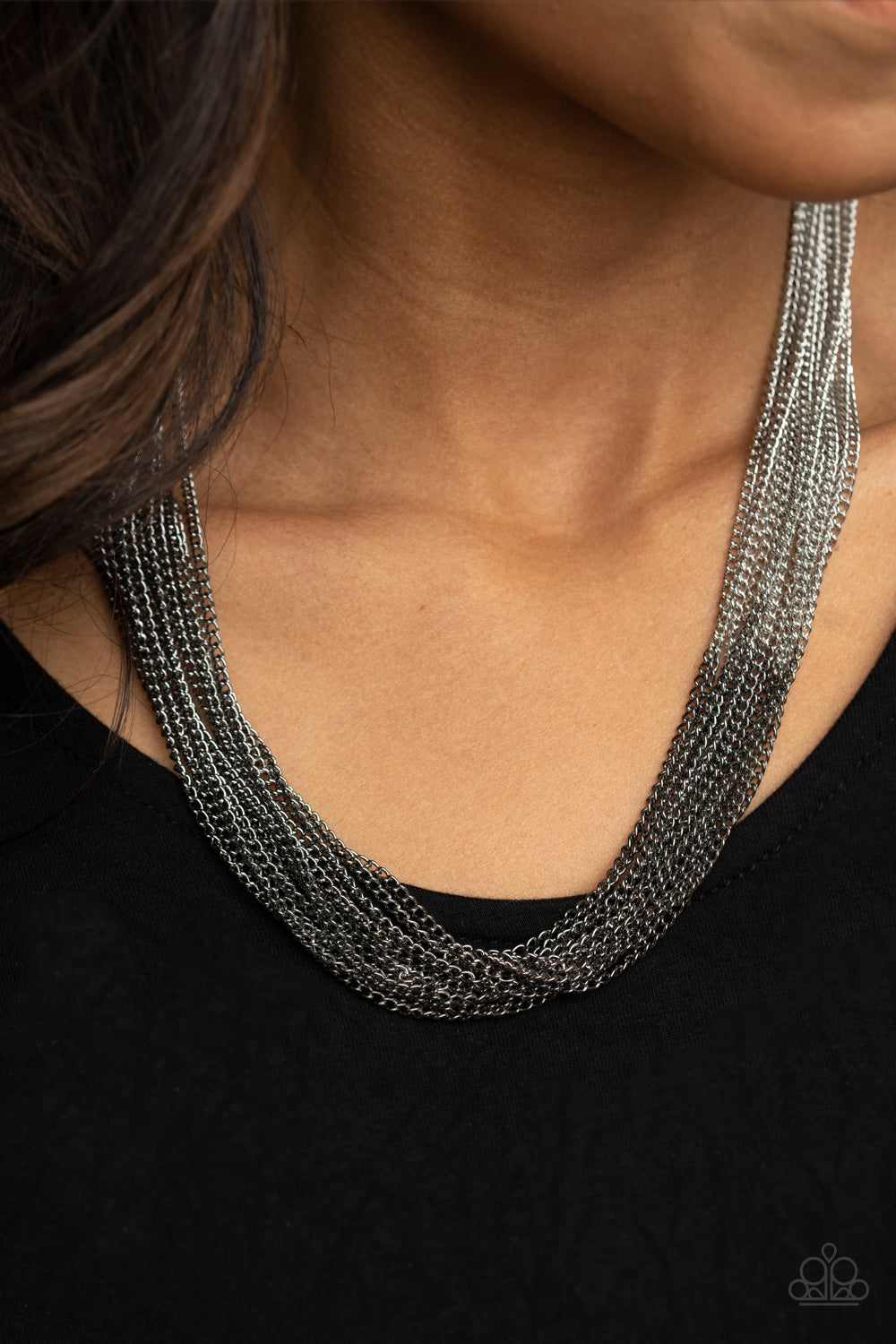 Metallic Merger - Black and silver necklace Paparazzi
