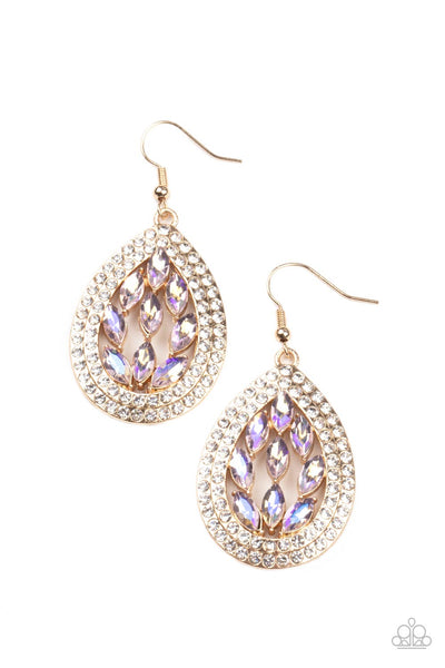 Encased Elegance - Gold rhinestone earrings Paparazzi