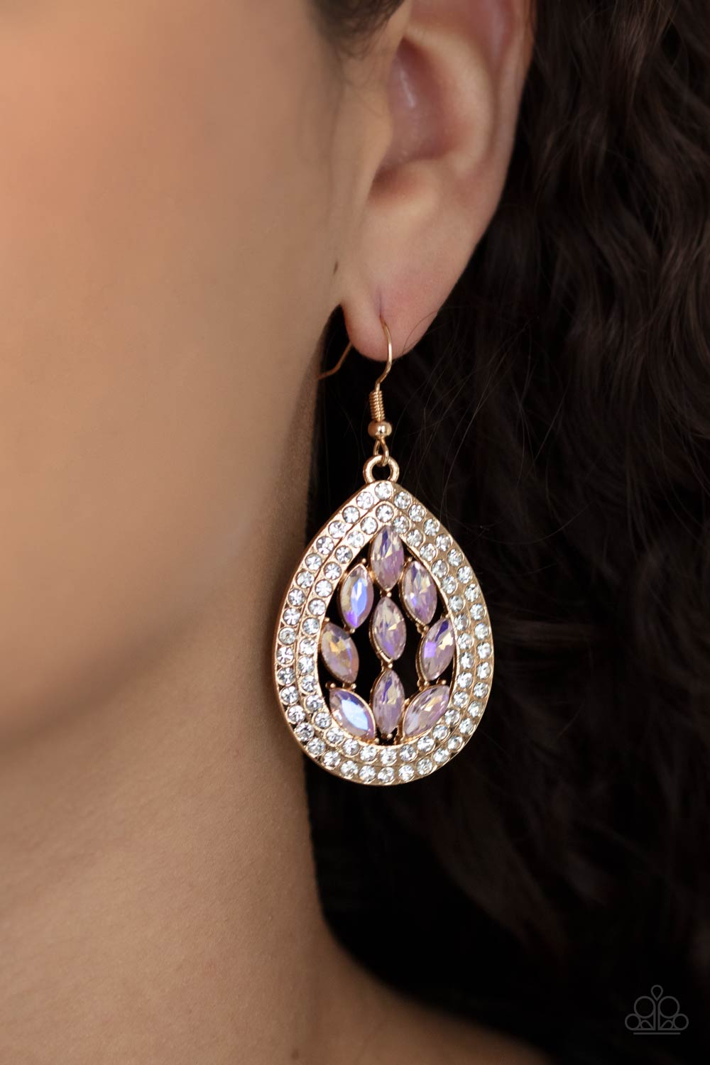 Encased Elegance - Gold rhinestone earrings Paparazzi