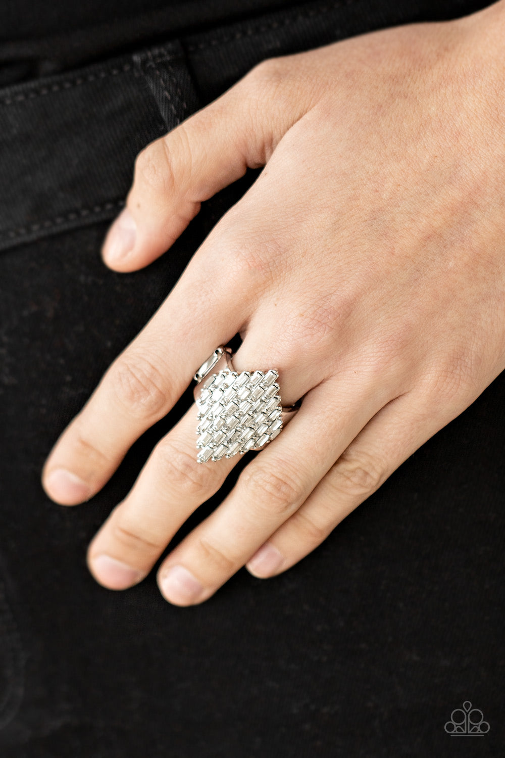 Hive Hustle - White rhinestone ring Paparazzi