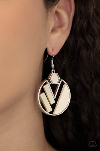 Petrified Posh - White wooden earrings Paparazzi