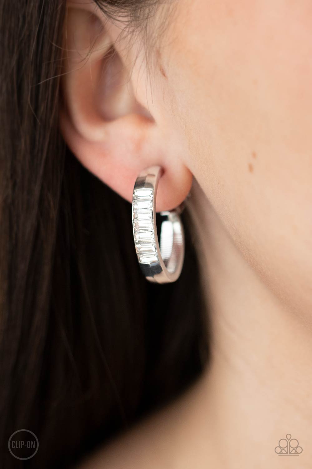 Ready, Steady, GLOW - White rhinestone clip on earrings Paparazzi Accessories