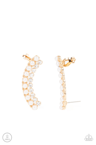 Doubled Down On Dazzle - Gold pearl earrings Paparazzi Accessories