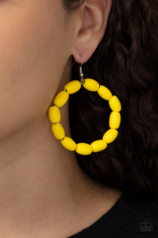 Living The WOOD Life - Yellow wooden earrings Paparazzi