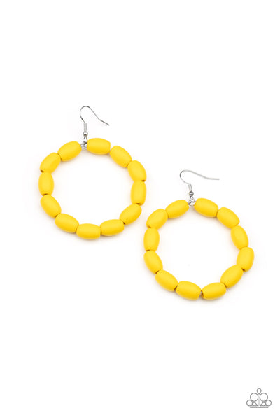 Living The WOOD Life - Yellow wooden earrings Paparazzi