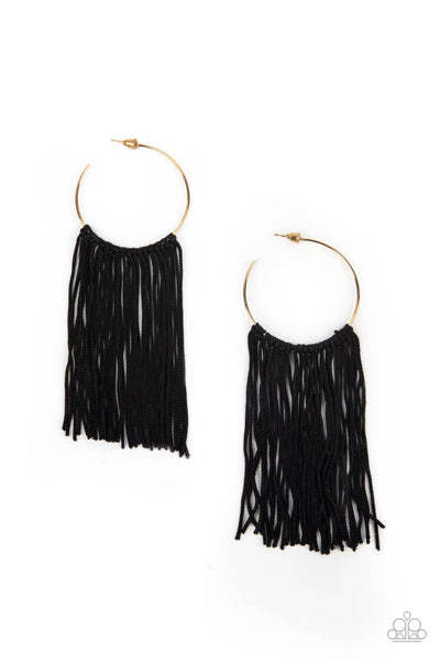 Flauntable Fringe - Gold and black earrings Paparazzi Accessories