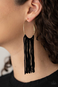 Flauntable Fringe - Gold and black earrings Paparazzi Accessories
