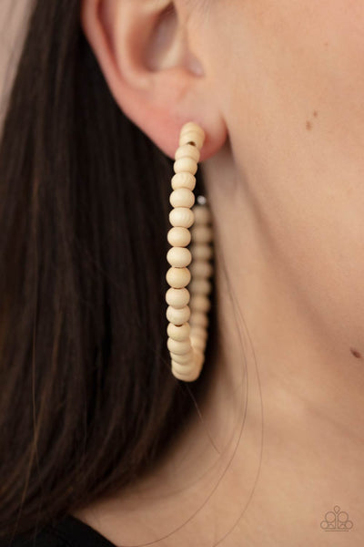Should Have, Could Have, WOOD Have - White wooden hoop earrings Paparazzi Accessories