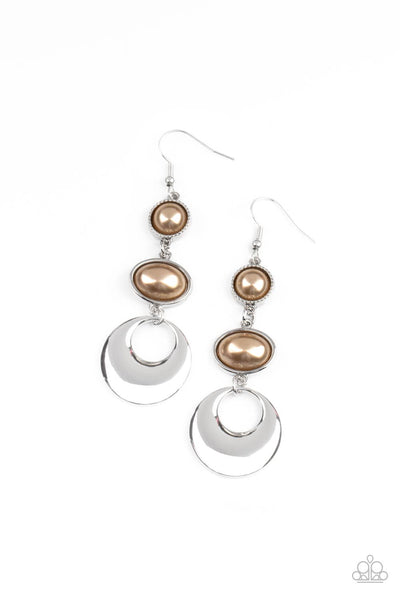 Bubbling To The Surface - Brown peal earrings Paparazzi