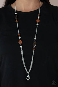 Spectacularly Speckled - Brown  lanyard necklace Paparazzi