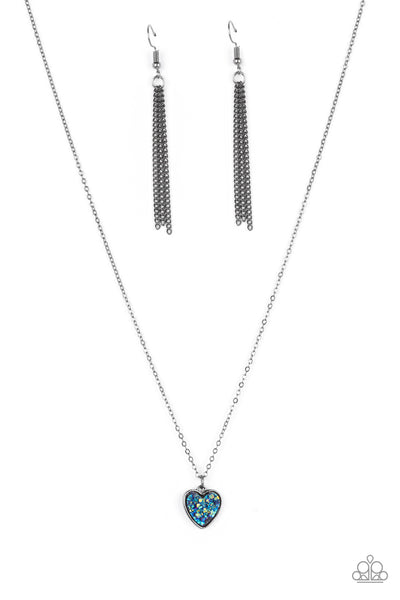 Pitter-Patter, Goes My Heart - Blue heart necklace Paparazzi