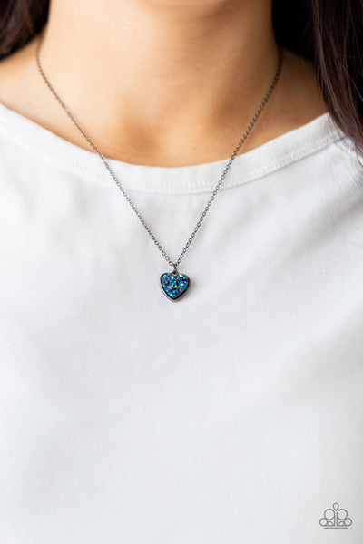 Pitter-Patter, Goes My Heart - Blue heart necklace Paparazzi