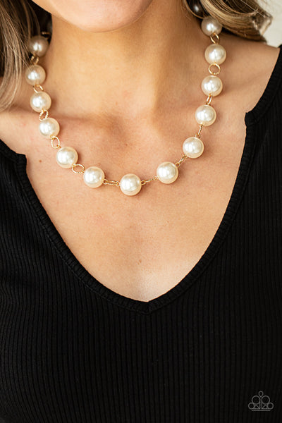Ensconced in Elegance - Gold and pearl necklace Paparazzi