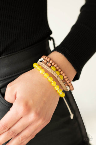 Down HOMESPUN - Yellow bracelet Paparazzi Accessories