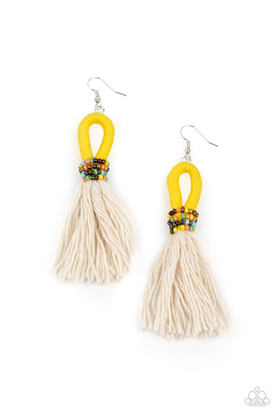 The Dustup - Yellow earrings Paparazzi Accessories