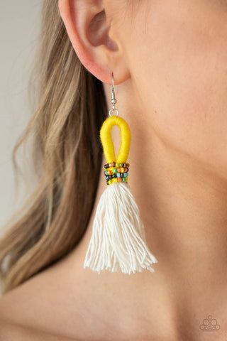 The Dustup - Yellow earrings Paparazzi Accessories