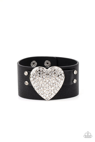 Flauntable Flirt - Black rhinestone heart bracelet