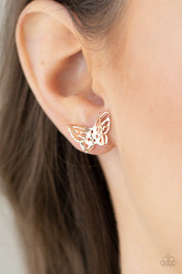 Flutter Fantasy - Rose Gold butterfly earrings Paparazzi
