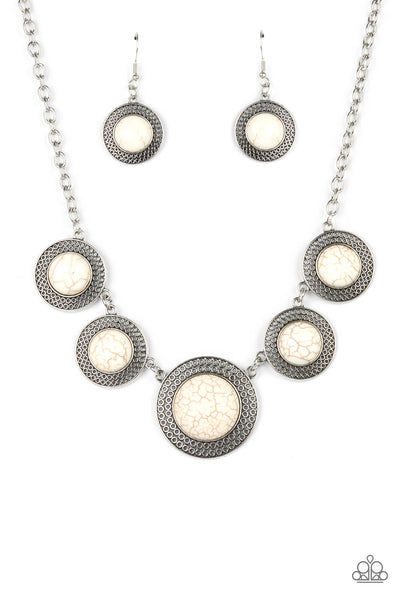 Circle The Wagons - White cracked stone necklace Paparazzi