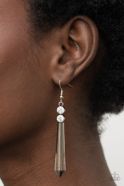 Sparkle Stream - White rhinestone earrings Paparazzi