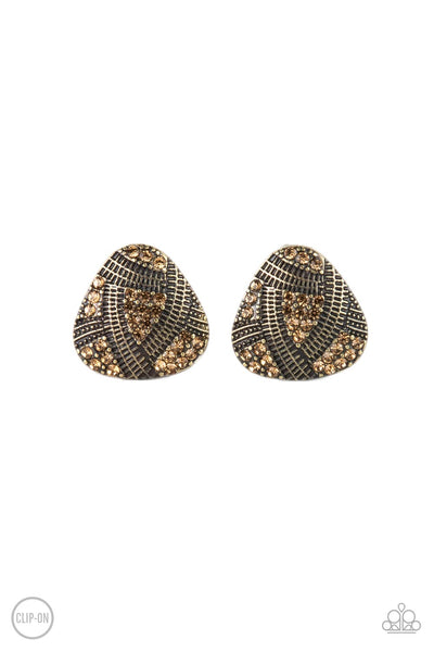 Gorgeously Galleria - Brass clip on earrings Paparazzi