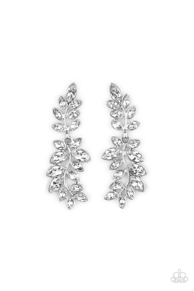 Frond Fairytale - White rhinestone earrings Paparazzi Accessories