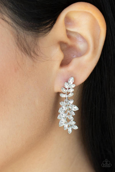 Frond Fairytale - White rhinestone earrings Paparazzi Accessories