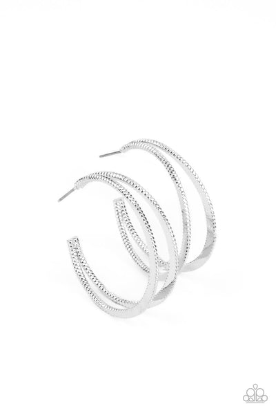 Rustic Curves - Silver hoop earrings Paparazzi Accessories
