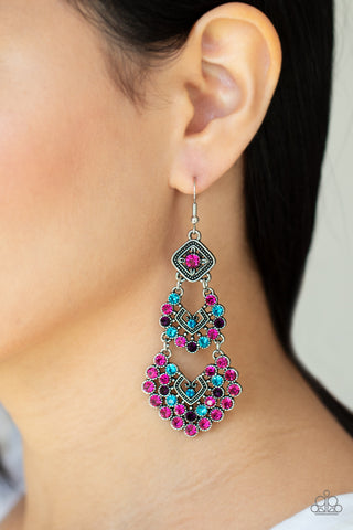 All For The GLAM - Multi rhinestone earrings Paparazzi Accessories