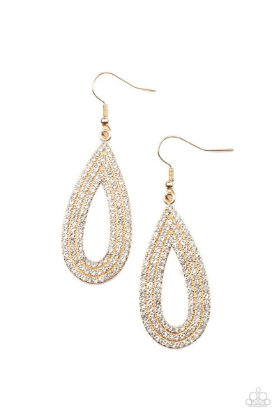 Exquisite Exaggeration - Gold rhinestone earrings Paparazzi Accessories