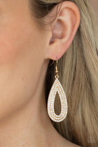 Exquisite Exaggeration - Gold rhinestone earrings Paparazzi Accessories