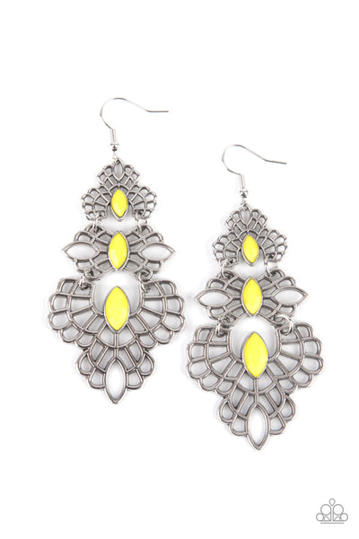 Flamboyant Frills - Yellow earrings Paparazzi Accessories