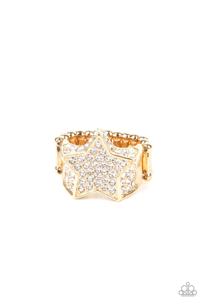Here Come The Fireworks - Gold rhinestone ring Paparazzi Accessories