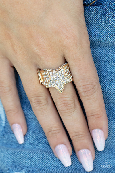 Here Come The Fireworks - Gold rhinestone ring Paparazzi Accessories