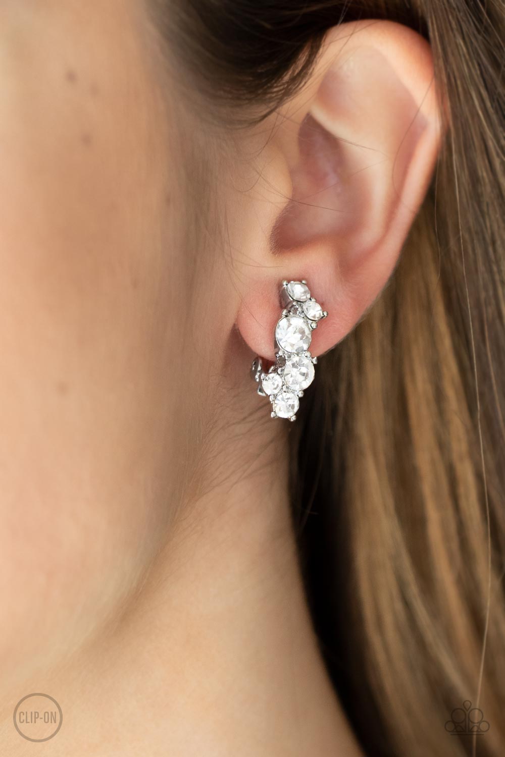 Cosmic Celebration - White rhinestone earrings Paparazzi Accessories