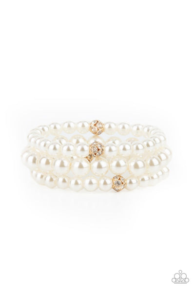 Here Comes The Heiress - Gold and pearl bracelet Paparazzi Accessories