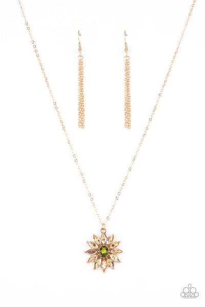 Formal Florals - Gold rhinestone necklace Paparazzi Accessories
