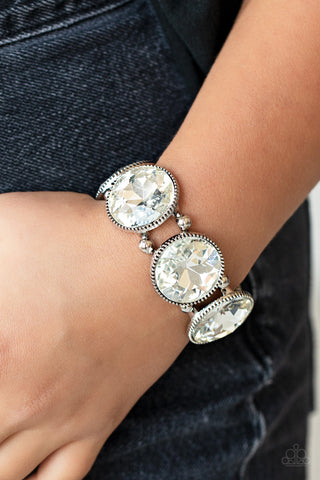 Powerhouse Hustle - White rhinestone bracelet Paparazzi Accessories