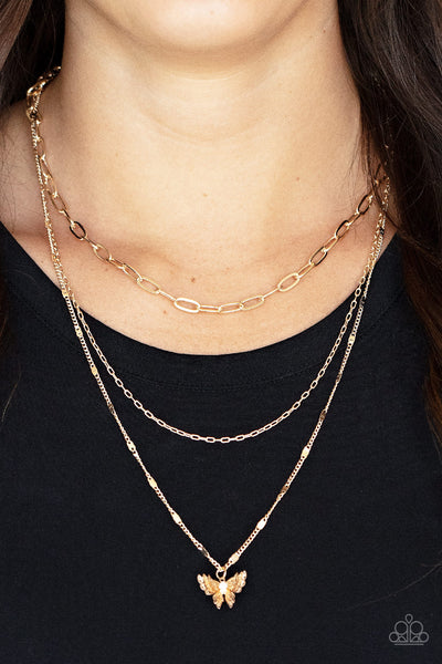 Bountiful Butterflies - Gold necklace Paparazzi Accessories