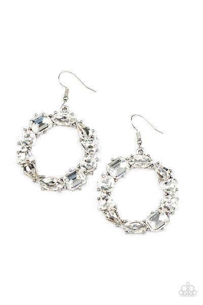GLOWING in Circles - White  rhinestone Earrings Paparazzi Accessories