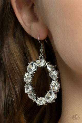 GLOWING in Circles - White  rhinestone Earrings Paparazzi Accessories