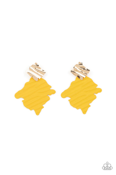 Crimped Couture - Yellow earrings Paparazzi Accessories