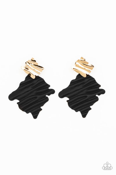 Crimped Couture - Gold and Black earrings Paparazzi Accessories