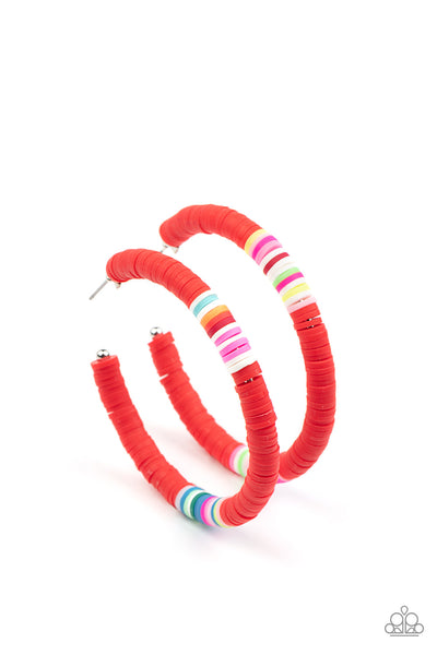 Colorfully Contagious - Red hoop earrings Paparazzi Accessories